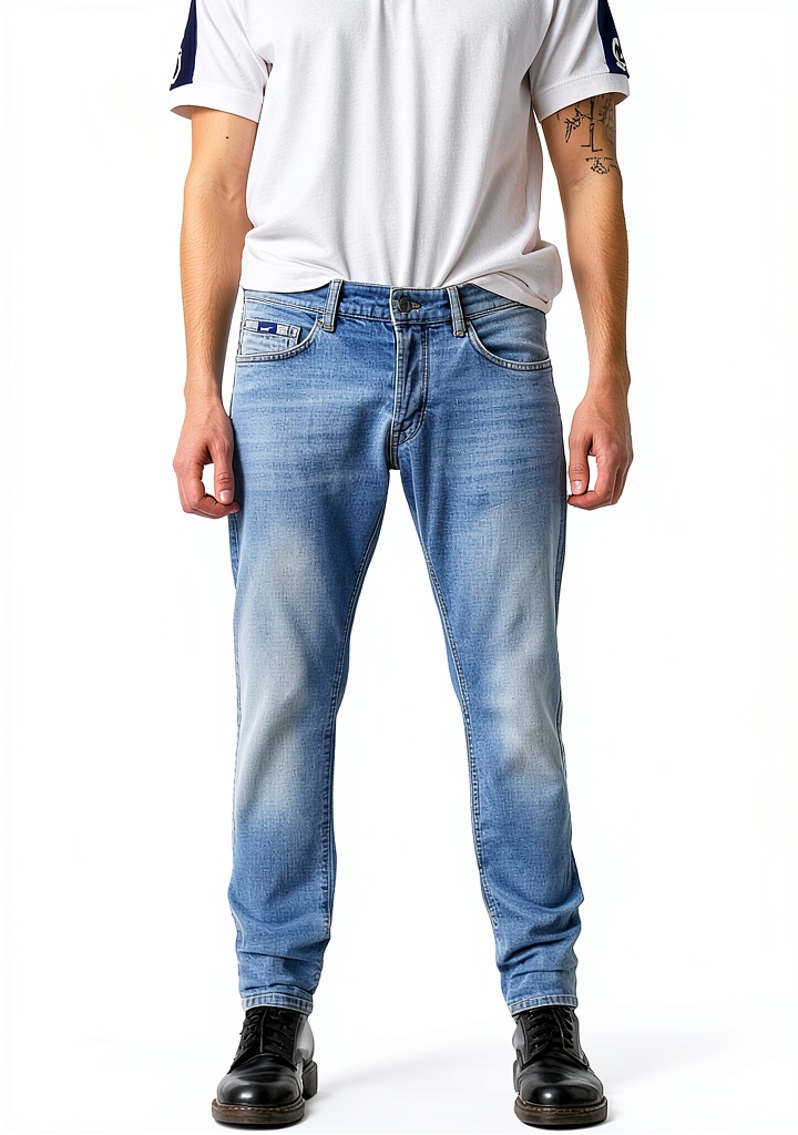 Tee-shirt en coton élasthanne porté en situation décontractée