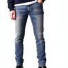 Skinny Jeans Bleu Coton Homme Pantalon Décontracté Moderne-0