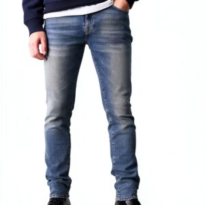 Skinny Jeans Bleu Coton Homme Pantalon Décontracté Moderne-0