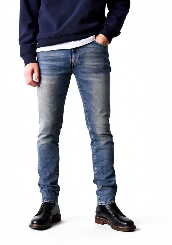 Skinny Jeans Bleu Coton Homme Pantalon Décontracté Moderne-0