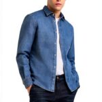 T-Shirt Bleu Coton Élasthanne Homme Manche Longue-0