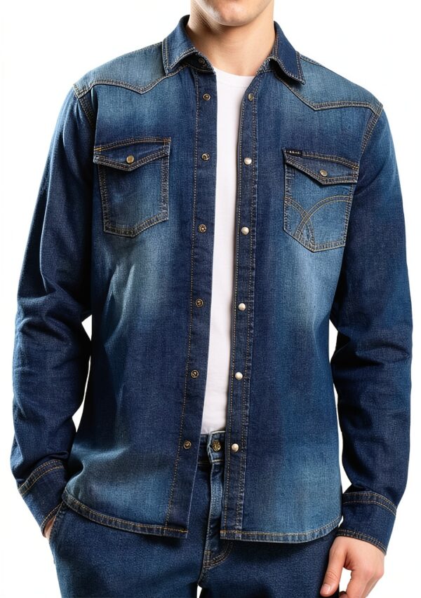 Pavo Homme 09md Denim Chemise Droite Longue-0
