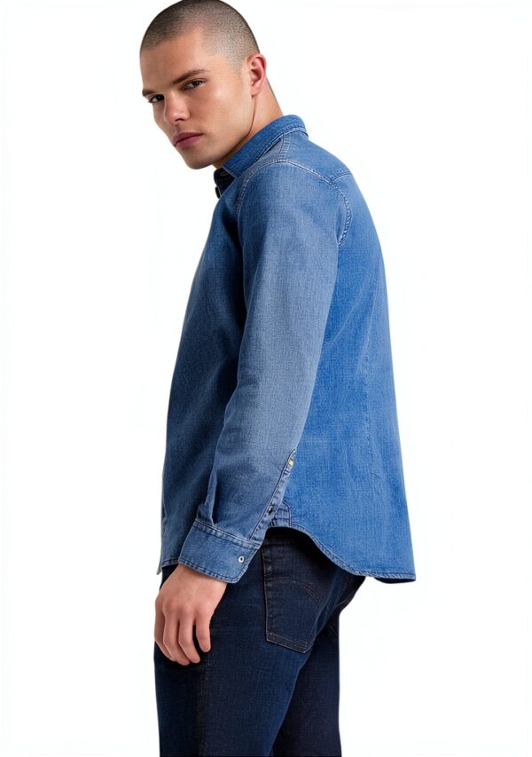 T-Shirt Bleu Coton Élasthanne Homme Manche Longue-1