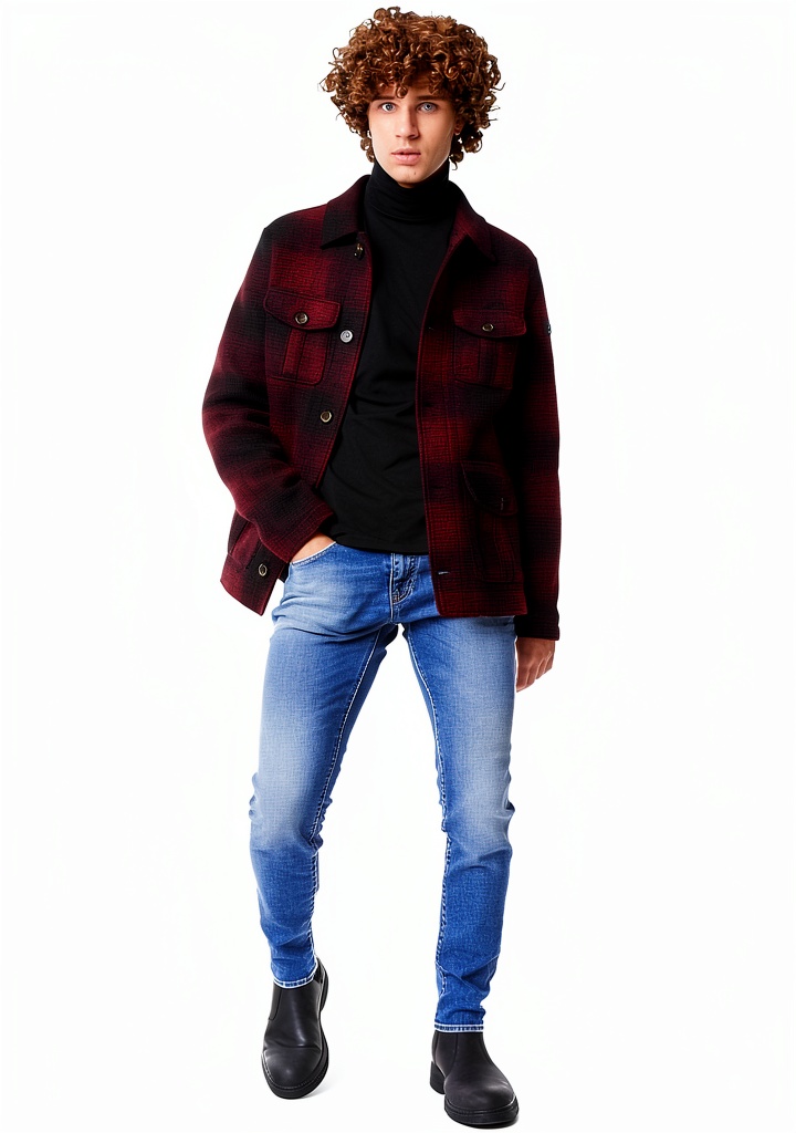 Jeans Homme Denim Chiaro 30W Blue Denim Str 10 1/2 Oz GAS posé sur un plan de travail en bois, montrant le détail du tissu et les poches