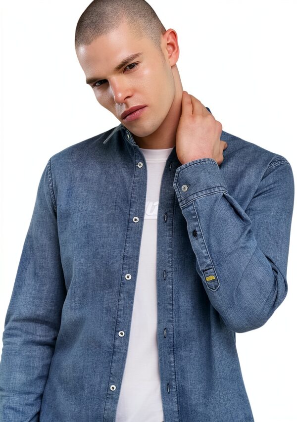 T-Shirt Bleu Coton Élasthanne Homme Manche Longue-2