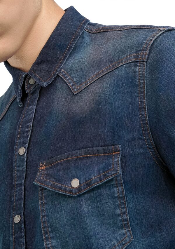 Pavo Homme 09md Denim Chemise Droite Longue-2
